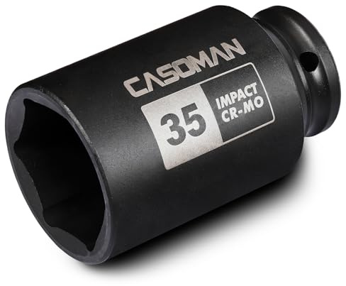 CASOMAN 1/2 tum enhet x 35 mm djup 6 PT slaguttag, CR-MO, 1/2 tum enhet 6-punkts axel mutteruttag för enkel borttagning av axelaxelaxelaxelmuttrar (35 mm)