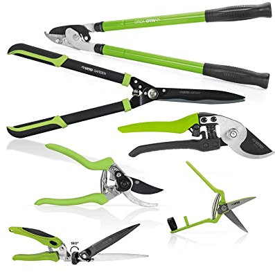 VITO Garden Gartenscheren SET - 6-teilig - Heckenschere, Grasschere, Schnittschere, Teleskop Bypass-Baumschere, Gartenschere, klassische gerade Schere - hochwertige und stabile Klingen