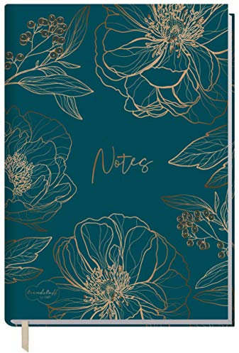 Notizbuch A5 liniert Goldblüte von Trendstuff by Häfft - 124 Seiten, 62 Blatt - ideal als Tagebuch, Journal, Ideenbuch, Schreibheft - nachhaltig & klimafreundlich