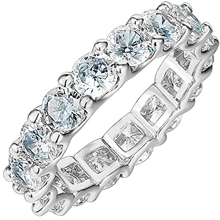PAVOI Rhodium Plated Cubic Zirconia Love Ring - 4mm Stackable Bands for Women - Gold Eternity Rings, Size 8