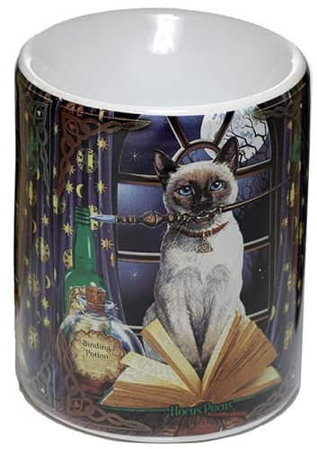 Puckator Lisa Parker Ceramic Hocus Pocus Cat Oil Burner - Zen Meditation Gifts - Incense Holders For Cones - Spiritual Gifts - Incense Burner - Gifts For Men And Women - Ashcatcher