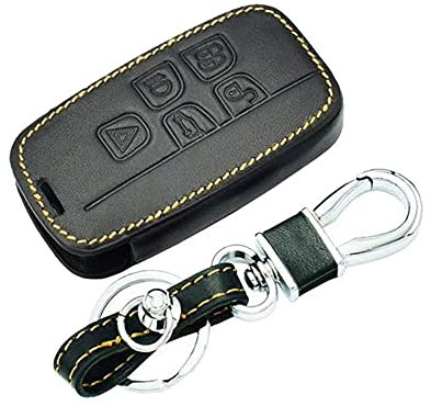 Otai Étui de Protection pour clé Intelligente de Voiture en cuir Couverture Porte-clés pour Land Rover A9 Evoque Freelander 2 Jaguar XE XJ XJL XF C-X16 V12 5 Boutons (C Brown line)