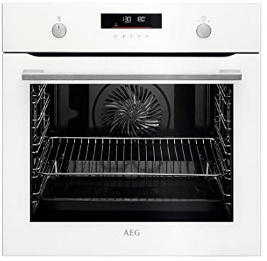AEG BPS535160W Horno Multifunción con Limpieza Pirolítico, 9 funciones, Cocción Uniforme, Ventilador XXL, Mandos escamoteables, Pantalla LCD táctil, Blanco, Clase A+, 71 Litros