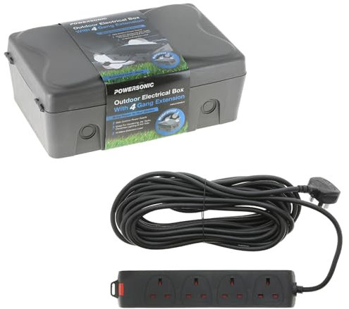 Powersonic Weatherproof Outdoor Electric Box 4 Gang 10 Metre Extension Lead IP54