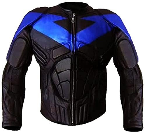 SpazeUp Black & Blue Protective Motorcycle Leather Jacket Biker Armor Motorbike Padded Jacket