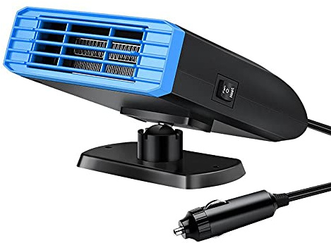 Chauffage de Voiture 12V 150W,Ventilateur de Voiture Chauffant, Réchauffeur de Voiture,Ventilateur Dégivrage et Désembuage Voiture avec pivotant à 360° pour Chauffage et câble Allume Cigare de 1,5M
