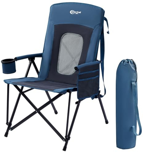 Portal Wide Folding Camping Chair for Adults High Back Heavy Duty 180KG Load Foldable Garden Picnic Festival Chair Oversized Hard Armrests Mesh Back Portable for Fishing Beach Patio