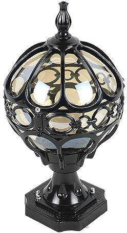 Quevia-Eletro Vintage Sockelleuchte Außen E27 Wegelampe Gartenlampe Kugel Laterne Retro Standleuchte Wasserdichter IP44 Säule Lampe Tür Villa Rasen Pollerleuchte Wegeleuchten,Schwarz H50CM