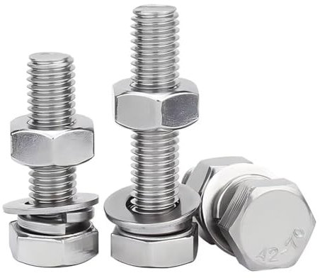 SYDARSYN Schrauben Muttern Set, Edelstahl (Vollgewinde) Sechskantschrauben Set M10x20mm mit Sechskantmuttern und Flache Unterlegscheiben und Federringe Sortiment (4 Stück)
