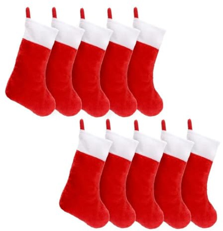 REDAEL 10 Stück rote Filz-Weihnachtsstrümpfe, Weihnachtsstrümpfe, Halter, Socken, Zuhause, Kamin, Geschenk, Aufbewahrungsbeutel für den Urlaub – Standard