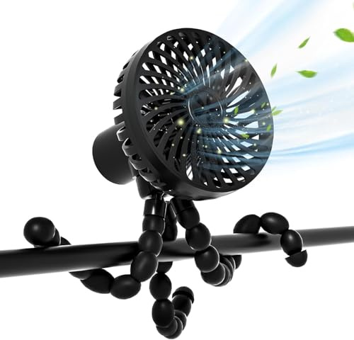 Portable Battery-Powered Pram Fan With 3000mah Capacity - Clip on Stroller, Buggy, Pushchair for Car, Treadmill, Office, Baby Travel Essentials, Black