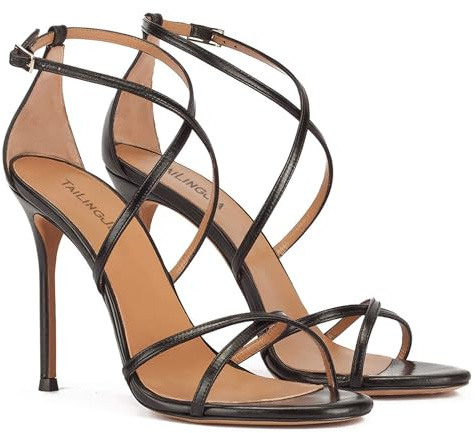 Generic Sandales à talons hauts à lanières pour femmes, sandales à talons aiguilles à bout ouvert, classiques, bout rond, bretelles croisées, sandales sexy à talons aiguilles,Noir,44 EU