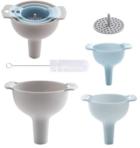 Juego de Embudo de 3 Piezas 4 en 1 Con Filtro y Cepillo Pequeño - Embudo Multifuncional de Plástico Para Cocina - Accesorios de Cocina