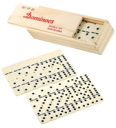 Domino Spiele Classic Line HolzBox mit 28 Dominos Doppel Spieleklassiker Spielsteinen Kunststoffteile, Bausätze für Kinder, Gesellschaftsspiel mit Dominosteinen ab 6 Jahren, Brettspiel für 2-4 Spieler