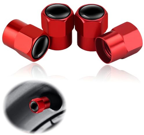 4 Pièces Valve De Voiture, capuchon anti-poussière de roue de voiture, bouchon de pneu, couvercle de tige de valve de vélo, joint hermétique, adapté aux voitures, motos, camions et vélos (rouge)