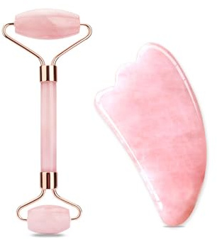 KGDUYC Gua Sha & Jade roller - 2 pcs Rodillos Faciales,cuarzo rosa GuaSha,masajeador facial gifts for women,Relajante de Los Músculos del Cuerpo, Mejora Las Bolsas de Los Ojos