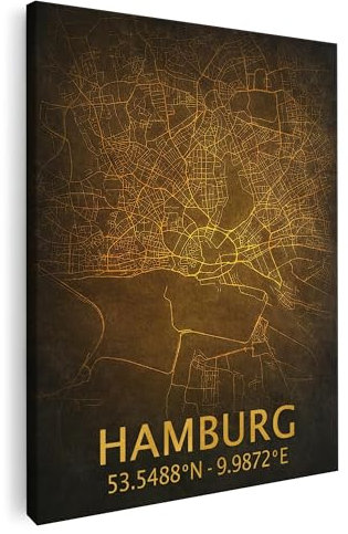 Artmazing | Hamburg Karte Bild bunt | S-Art Bilder | Hamburg Karte Bilder Modern | Coole Wandbilder Wohnzimmer | Wandbild Hamburg Karte Deko XXL | Bild Leinwand XXL | buntes Poster für Wand