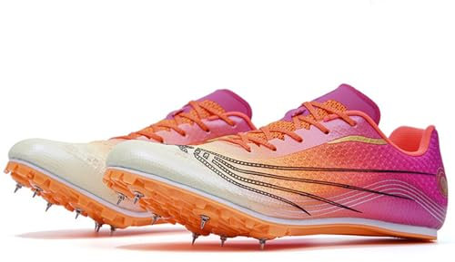 PENXZT Spikes Leichtathletik 8 Nägel Schuhe für Herren Damen Kinder Jungen Mittelstrecken-Laufschuhe Jugendsportschuhe Spikes Distanz Sneakers,Orange red,37 EU