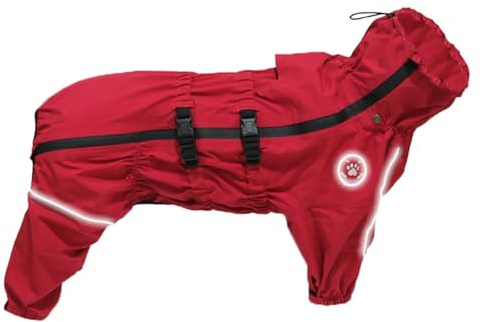 Hixingo Hundemantel mit Beinen, Winter Warme Hundemäntel mit Leinenloch Winddichte Kalte Hundejacke Wintermantel & Winterjacken für Kleine Mittel Große Hunde XS-5XL (S,Rot)