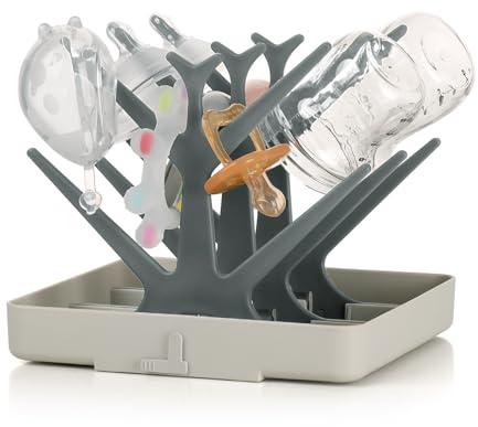 haakaa Baby Bottle Drying Rack, Space Saving Bottle Drying Tree for Bottles/Pump Parts/Pacifiers and Other Baby Essentials, Easy-Store Dryer Rack Great for Home & Travel, BPA Free (Slate Grey)