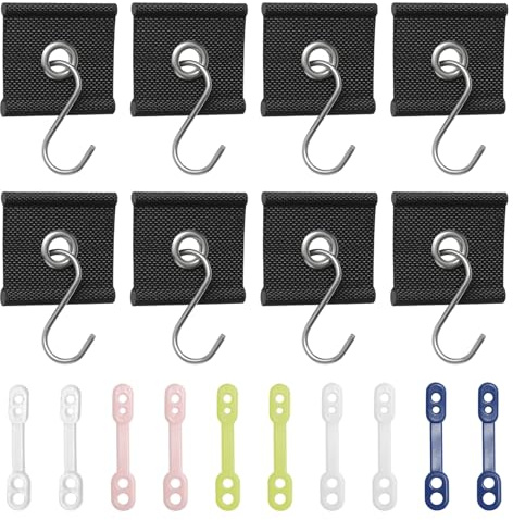 Yoicn Lth 8 Stück Markisenhaken S-förmig mit 10 Winddichten Clips Verschluss, Kederleiste Haken Kederschiene Zubehör Set für Wohnmobil Wohnwagen Vorzelt Camping Markise