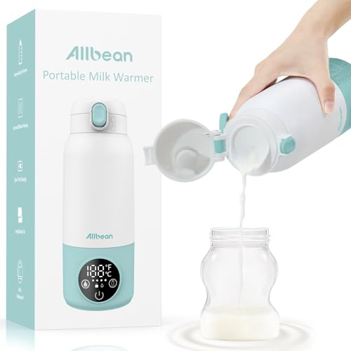 Allbean Flaschenwärmer Baby Unterwegs, Tragbarer Flaschenwärmer Baby 11000 mAh Schnell heizender Flaschenwärmer Präzise Temperaturregelung für Reisen, Pasteurisierungsfunktion für den Ganzen Tag