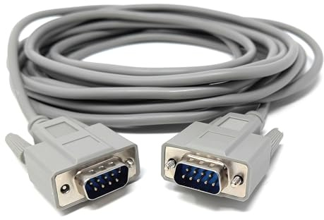 Cable serie de 9 pines macho a macho (DB9 a DB9) – Cable RS-232 para computadora, monitor, EGA y conectividad serie (VGA 9 pines) (5 m)