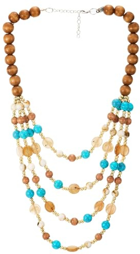 COOLSTEELANDBEYOND Boho flerskiktad pärlhalsband - färgglada trä och pärlor - uttalande halsband - vattenfall, Trä, Ingen ädelsten
