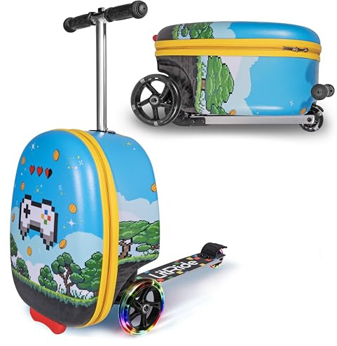 LitRide Hardshell Kids Ride-On Luggage with Scooter Suitcase – Carry-On Compliant with LED Light-Up Wheels – Fun and Functional Travel Companion for Children Ages 5–12