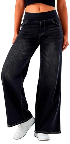 Sawmew Baggy jeans för kvinnor Bell Bottom Jeans Dam Stretch Skinny denim jeans med hög midja Casual jeans(Black,XL)