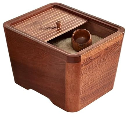 Récipient à riz en bois avec tasse à riz - Distributeur de céréales pour céréales, farine, sucre, café - Scellé - Push Pull