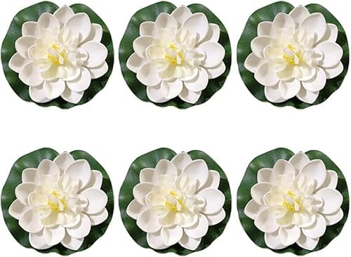Txuolin 6 Stück künstliche Lotusblumen, große schwimmende Lotusblumen, künstliche Seerosen, Fischteich, künstliche Pflanzen mit künstlichen Lilien-Pads, künstliche Pflanzen