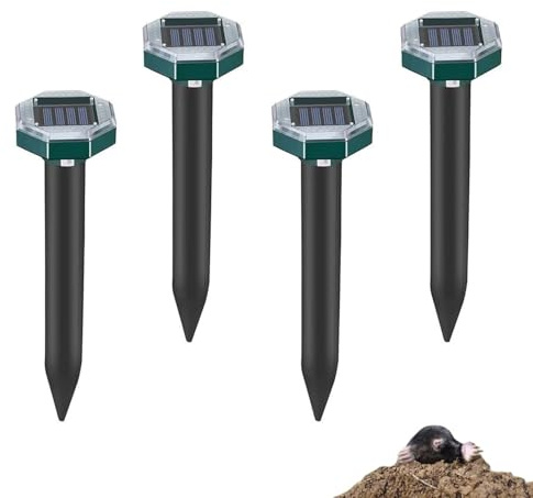 Maulwurf Vertreiber Ultraschall, Maulwurfschreck Solar Wühlmausschreck mit Extremen Wirkradius, Wühlmaus Vertreiben für Anti Maulwurf, Wühlmäuse, Gopher, Schlangen, 4 Stück