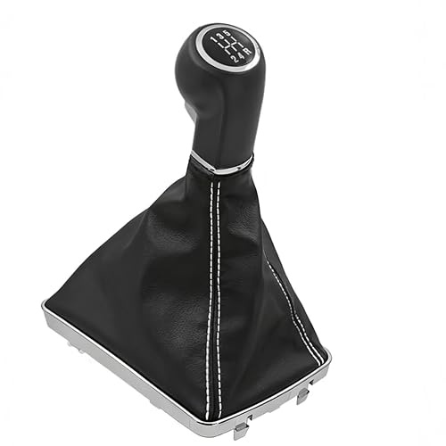 Fouedy Schalthebelknauf mit staubdichter Lederabdeckung, manuell, 5 6 Gänge, passend für Opel Astra III H 1.6 2004–2010 (5-R-Speed-Weiß)
