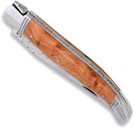 Couteau Laguiole - Manche en bois de genévrier et mitres en inox - pliant - fabrication française artisanale