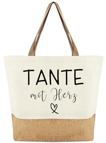 Tarklanda Jutebeutel Tante mit Herz, Jute Baumwolltasche Frauen, Einkaufstasche als Geburtstagsgeschenke, Dankesgeschenke, Geschenke für Tanten zum Geburtstag, Muttertag, Abschied