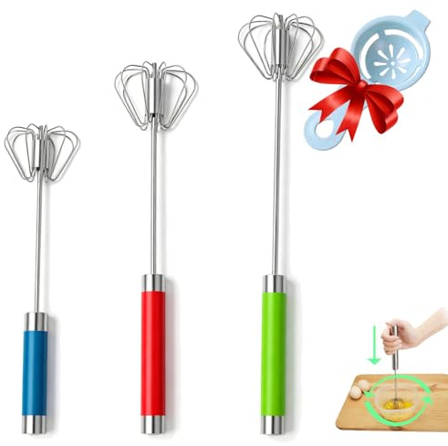 Semi-automatic Whisk, Stainless Steel Egg Beater, Hand Push Rotary Whisks Mixer Stirrer for Making Cream, Whisking, Beating and Stirring (3 Color2)