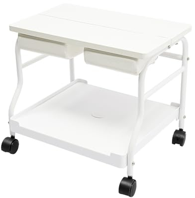 Salon Foot Bath Cart Kosmetikerwagen Fußbadetrolley Trolley mit 4 Universal-Räder Zusammenklappbarer Tischplatte Tragbarer Kosmetiker-Wagen für Fußpflege Nagel 50 * 42 * 47 cm (Weiß)
