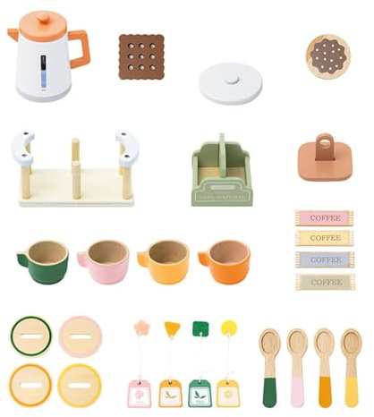TAIZhiChen Service à thé en Bois pour Petites Filles, Jouet de Simulation de Cuisine, théière et Vaisselle pour Le thé de l'après-midi