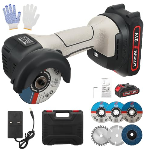 21V Brushless Cordless Mini Angle Grinder, 28000RPM Professional Electric Grinding Tool with 2x2000mAh Batteries & 6 Discs, 600W Power Handheld Cutter for Metal and Wood (Grey)