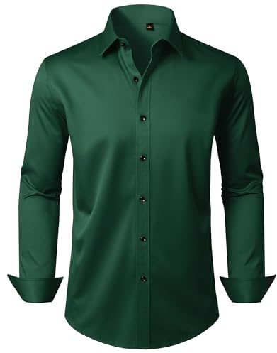 Alimens & Gentle Mens Green Dress Shirt Long Sleeve Wrinkle Free Stretch Business Casual Wedding Button Down Shirt M