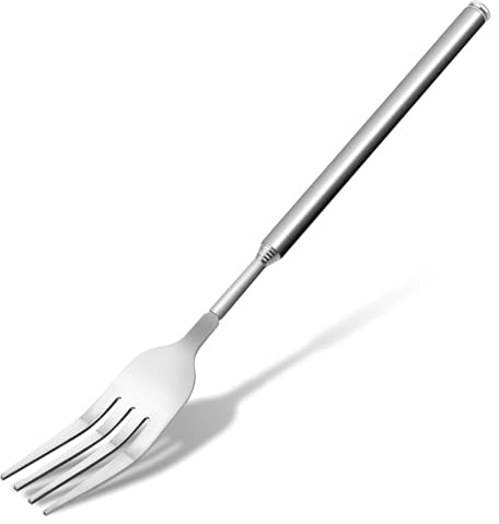 Stainless Steel Long Fork Prank 8.7 to 25.4 Inch Adjustable Extendable Fork Prank, Extended Forks Retractable Telescopic Long Forks for Dessert Cutlery Dinner Fruit