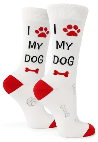 Funny Dog Lover Socks – I Love My Dog Paw Print Crew Socks, Unisex Size 6–11, Gift for Dog Owners, Pet Lovers
