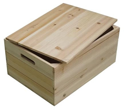 Aufbewahrungsbox aus Naturholz in Verschiedenen Größen und Ausführungen Stapelbar mit Griffen for Büro Werkstatt Schreibwaren Bücher und Werkzeug(Pin Clair Naturel,40 * 28 * 26cm)