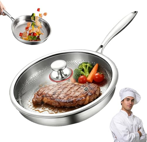 Ruileyou Padella Titanio Puro, Padella Titanio y Set di Spatole in Lega di TitanioOpzionalem, Antigraffio, Compatibile con Tutti i Piani Cottura (32cm-con coperchio)