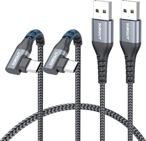 SUNGUY Câble USB C 90 Degrés 60CM [lot de 2], Coudé Câble USB Type C Charge Rapide Tressé Cable pour iPhone 17/6/15 Pro Max, Samsung Galaxy S25/S24/S23/S22, Pixel, iPad