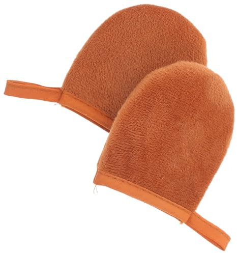GARVALON Guantes Autobronceadores Reutilizables de 2 Piezas Guantes para Aplicar Loción Corporal Material Afelpado Marrón Herramienta Rápida para Bronceado y Aplicación de Crema Solar