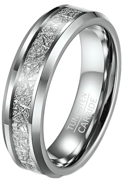 Whoiy vigselring volframkarbid med gravyr, 4 mm/6 mm/8 mm bred herrringar meteoriter intarsia förlovningsringar vigselringar silver personlig herrbandring storlek 52–67, 67 (21.3), Icke-ädelmetall