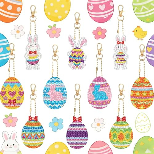 YMXZNB Diamond Painting Set di 10 portachiavi 5D fai da te con uovo di Pasqua fai da te per bambini, regalo creativo di Pasqua