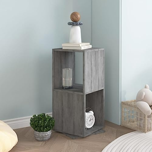 SooIarix Drehregal Betongrau 34,5x34,5x75,5 cm, Holzwerkstoff Standregal, 360° Drehbar Bücherregal für Wohnzimmer, Büro